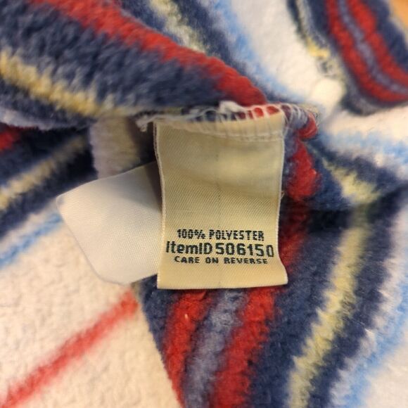 LL Bean Bathrobe Womens Medium Petite White Blue Red Stripes Lounge Belt - Picture 6 of 8